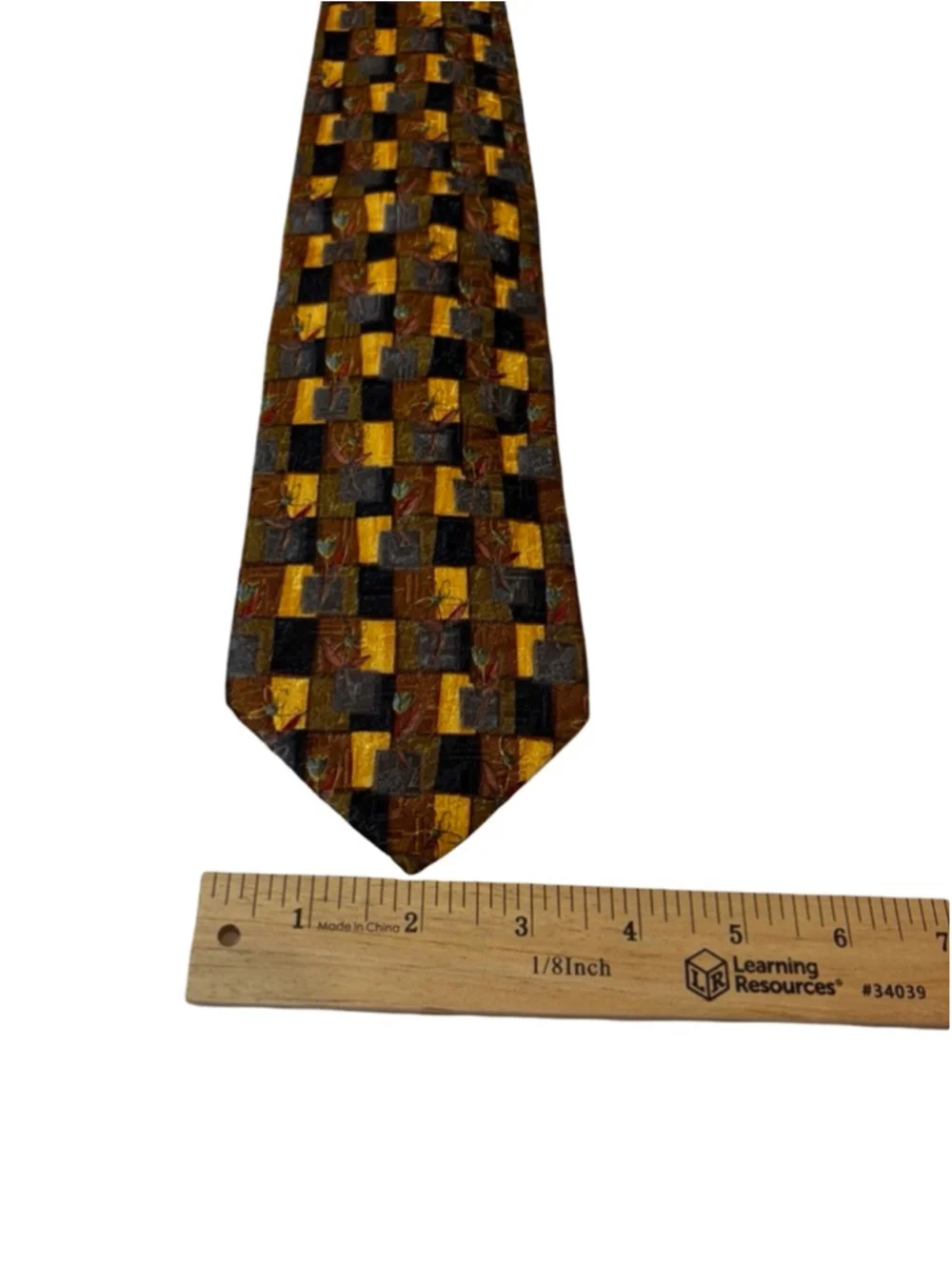 Ermenegildo Zegna Silk Tie Gold Brown Geometric Floral Made in Italy Luxury